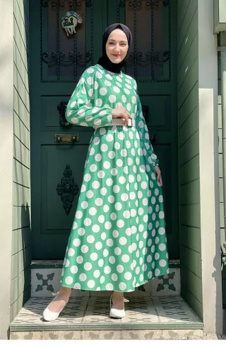 5455End Robe Évasée à Gros Pois Vert 8283