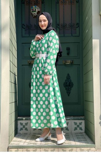 فستان منقّط بتصميم واسع 5455-02 لون أخضر 5455-02
