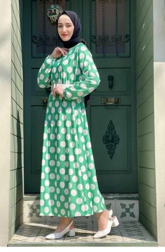 5455End Robe Évasée à Gros Pois Vert 8283