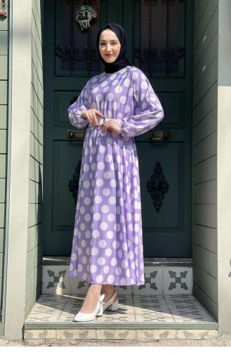 Robe Evasée à Petits Pois 5455-03 Lilas 5455-03