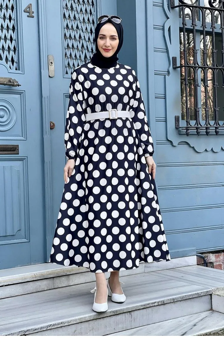Large Polka Dot Flared Dress 5455-04 Black 5455-04 | Sefamerve