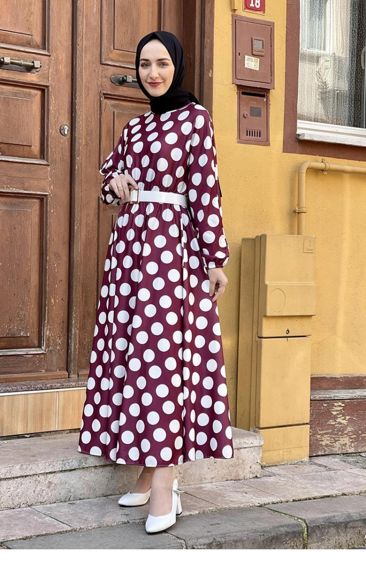Robe Evasee a Petits Pois 5455 05 Rouge Claret 5455 05 Sefamerve
