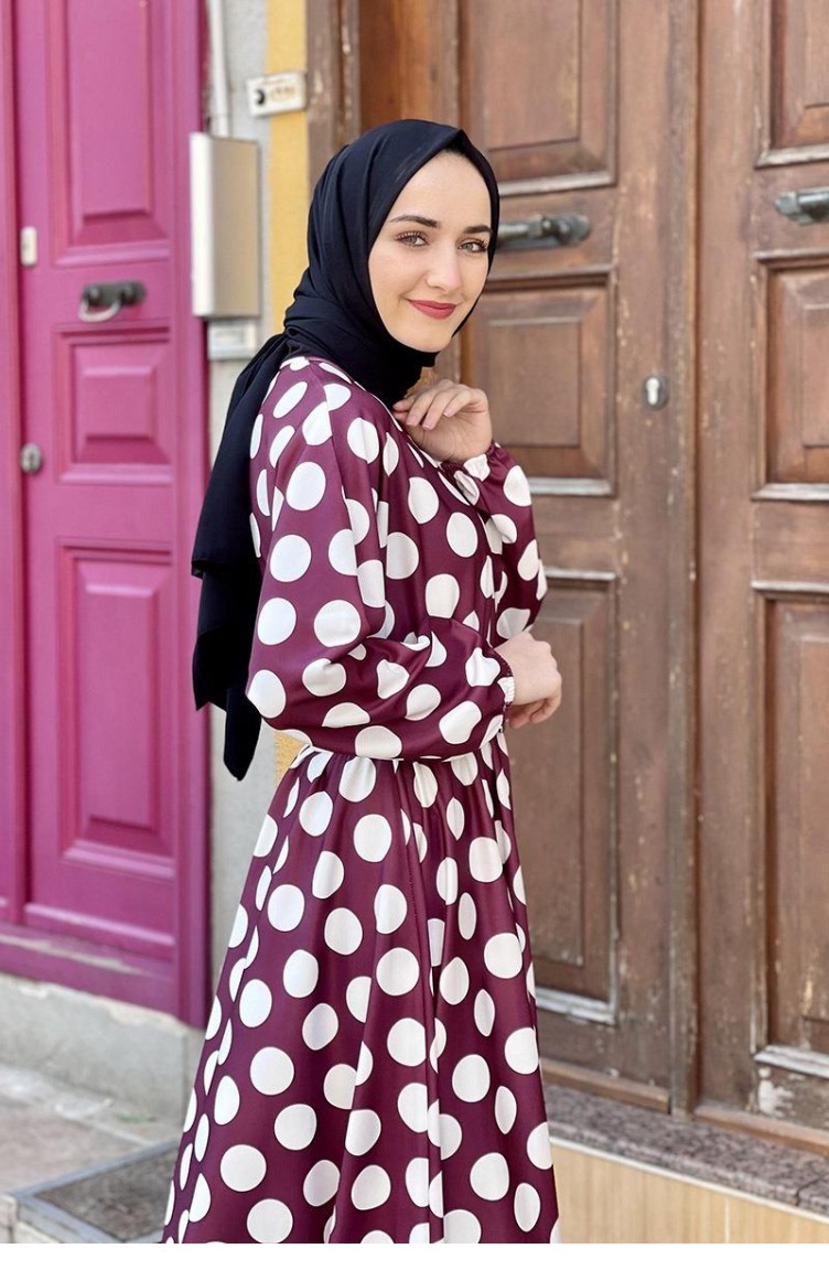 5455End Robe Evasee a Gros Pois Rouge Claret 8286 Sefamerve