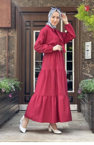 5409End Kravat Yaka Tesettür Elbise Kırmızı