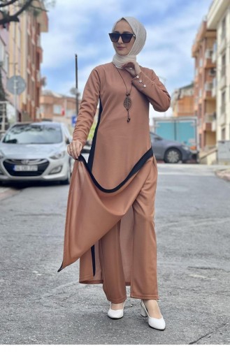 Ensemble Hijab Détail Fendu 0327-01 Tan 0327-01