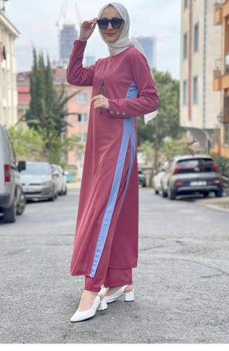 Slit Detailed Hijab Suit 0327-03 Dusty Rose 0327-03