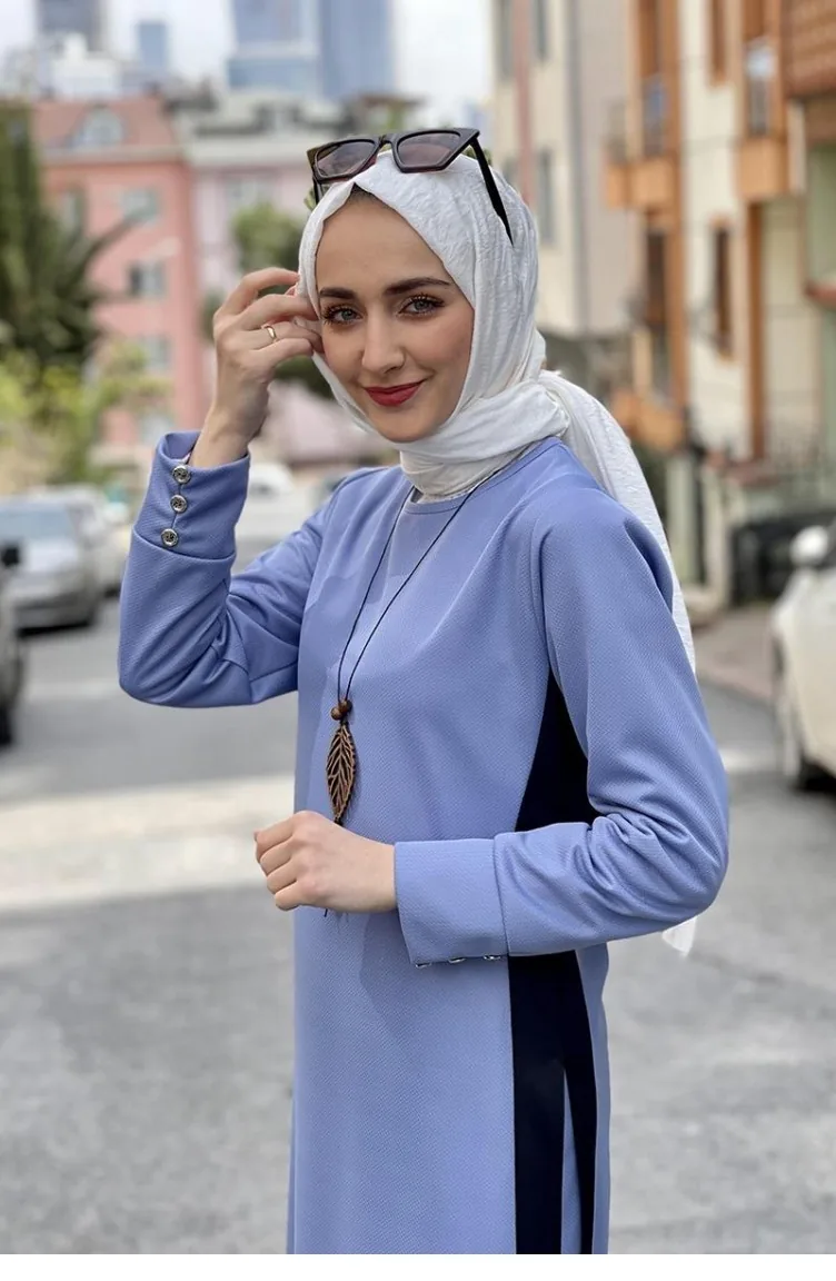 Ensemble Hijab Détail Fendu 0327-04 Bleu Bébé 0327-04