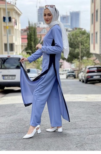 Ensemble Hijab Détail Fendu 0327-04 Bleu Bébé 0327-04