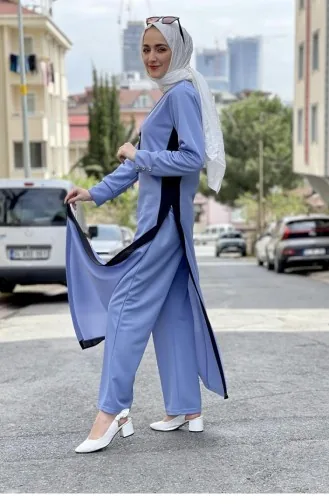 Ensemble Hijab Détail Fendu 0327-04 Bleu Bébé 0327-04