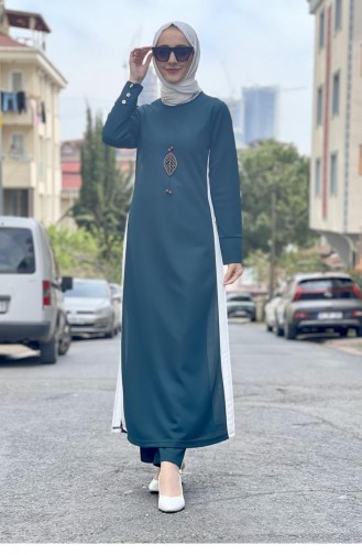Gedetailleerd Hijabpak Met Split 0327-05 Smaragdgroen 0327-05