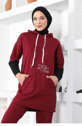 2035Mg Text Printed Sports Suit Claret Red 8574