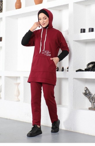 2035Mg Text Printed Sports Suit Claret Red 8574