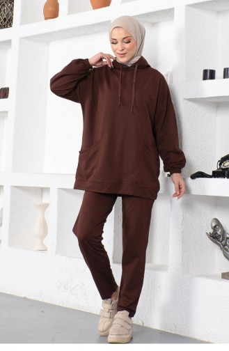 2034Mg Hooded Sports Suit Brown 8578