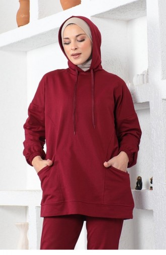 2034Mg Hooded Sports Suit Claret Red 8583