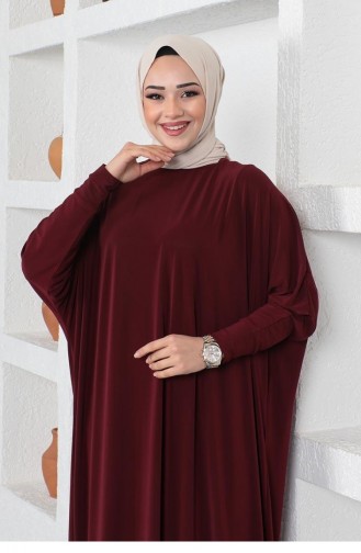 فستان كاجوال بأكمام واسعة 2045-05 لون خمري 2045-05