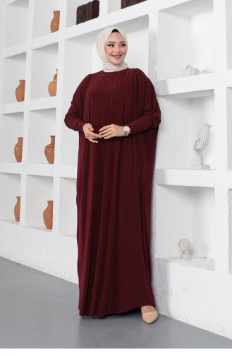 Yarasa Kol Salaş Elbise 2045-05 Bordo