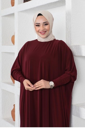 فستان كاجوال بأكمام واسعة 2045-05 لون خمري 2045-05