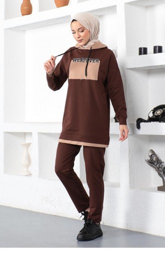 2036Mg Written Sports Suit Brown 8636