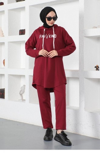 Printed Hijab Suit 2014-07 Claret Red 2014-07