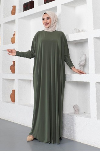 فستان كاجوال بأكمام واسعة 2045-09 لون كاكي 2045-09