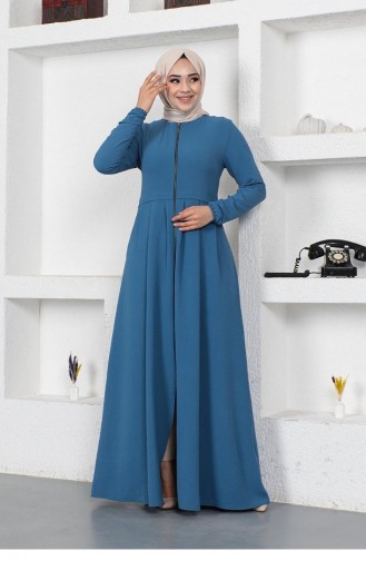 0028Sgs Geplooide Aerobin Abaya Indigo 8998