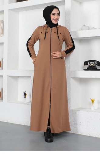 2043 Mg Bird Eye Stripe Detail Sports Abaya Tan 9015