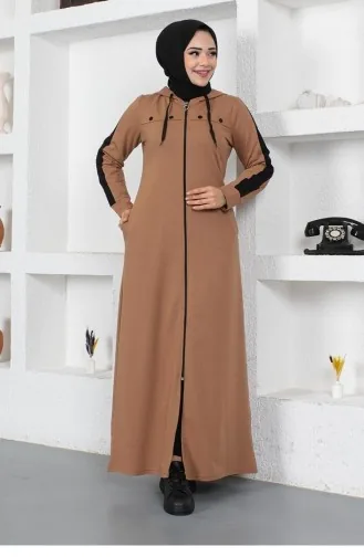Sport-abaya Met Vogeloogstreepdetail 2043-05 Bruin 2043-05