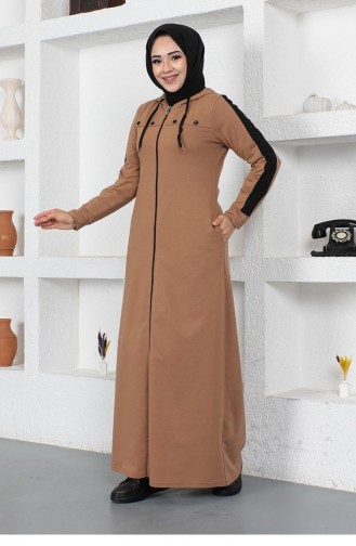 2043 Mg Bird Eye Stripe Detail Sports Abaya Tan 9015