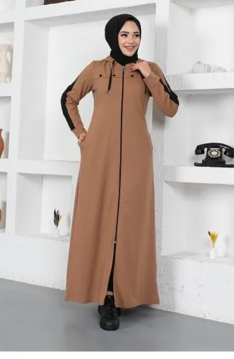 Sport-abaya Met Vogeloogstreepdetail 2043-05 Bruin 2043-05