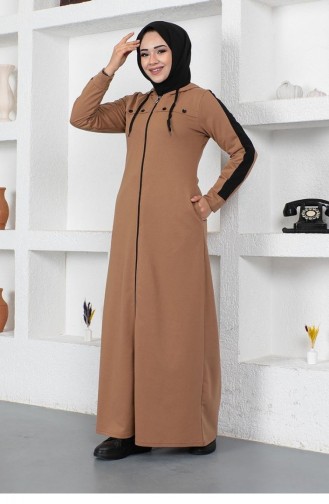 2043 Mg Bird Eye Stripe Detail Sports Abaya Tan 9015