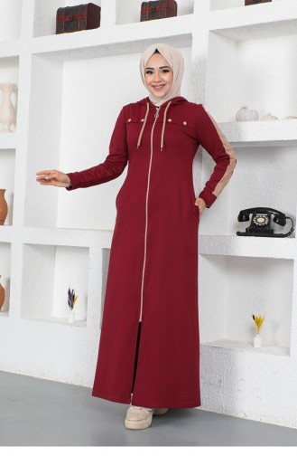 Bird Eye Stripe Detail Sports Abaya 2043-04 Claret Rood 2043-04
