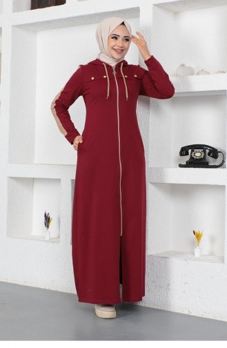 Bird Eye Stripe Detail Sports Abaya 2043-04 Claret Rood 2043-04