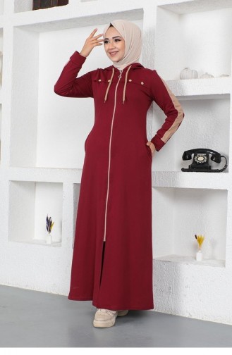 Bird Eye Stripe Detail Sports Abaya 2043-04 Claret Rood 2043-04