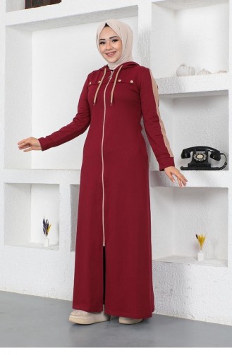 Bird Eye Stripe Detail Sports Abaya 2043-04 Claret Rood 2043-04