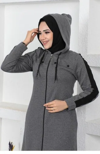 Bird Eye Stripe Detail Sports Abaya 2043-03 Antraciet 2043-03