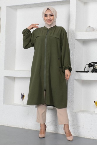 Bird Eye Detailed Hijab Coat 6004-01 Khaki 6004-01