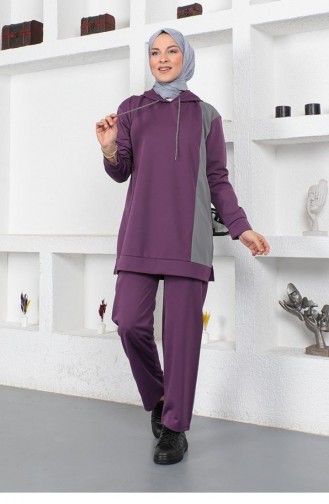 2048Mg Oversize Double Knitted Tracksuit Set Purple 9056