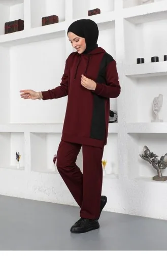2048Mg Oversize Double Örme Eşofman Takımı Bordo