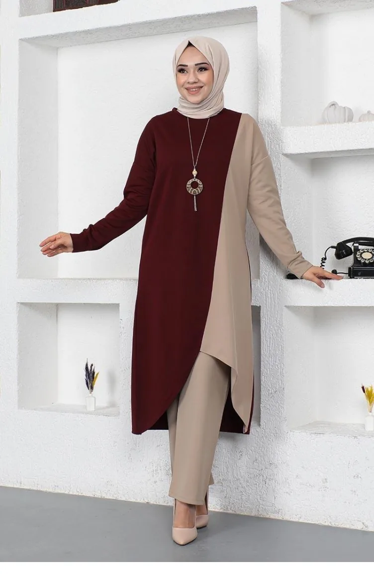 2046Mg Two Color Long Double Suit Claret Red 9062