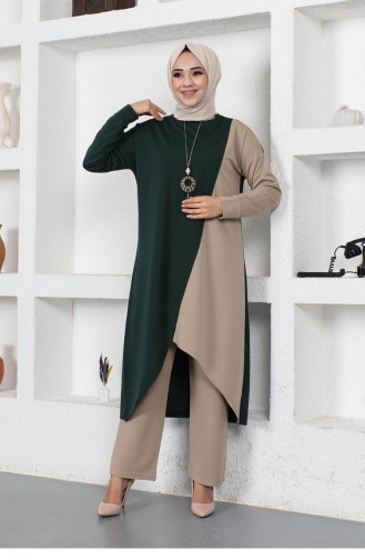 2046Mg Two Color Long Double Suit Emerald Green 9064