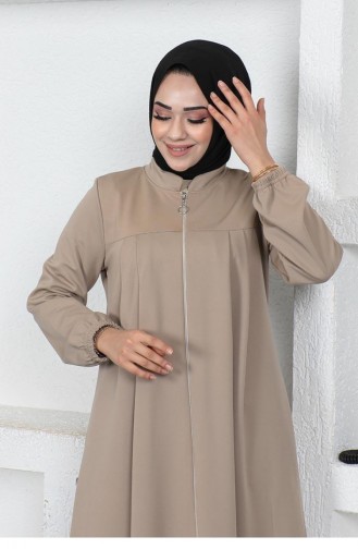 2049Mg Pleated Abaya With Gathered Sleeves Mink 9075