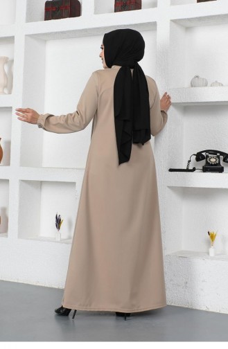 2049Mg Pleated Abaya With Gathered Sleeves Mink 9075