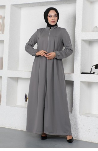 2049Mg Pleated Abaya With Gathered Sleeves Gray 9077