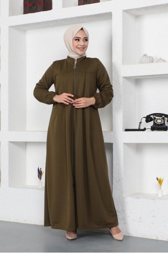 2049Mg Pleated Abaya With Gathered Sleeves Khaki 9078