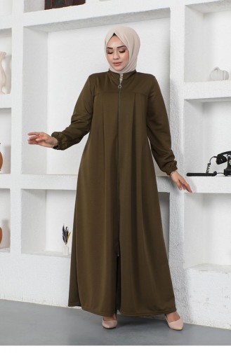 2049Mg Pleated Abaya With Gathered Sleeves Khaki 9078