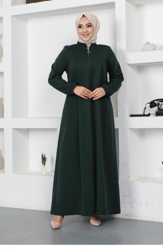 2049Mg Pleated Abaya With Gathered Sleeves Emerald Green 9079