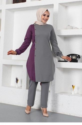 2047Mg Buttoned Two-Tone Suit Gray 9096