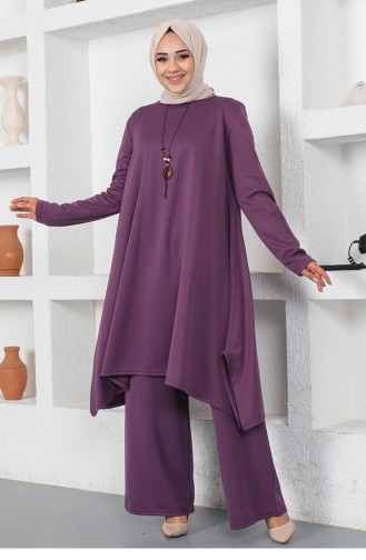 2054Mg Necklace Slit Detailed Suit Purple 9106