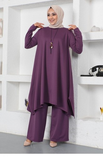 2054Mg Necklace Slit Detailed Suit Purple 9106