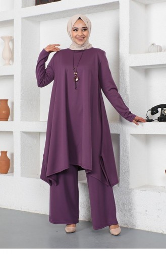 2054Mg Necklace Slit Detailed Suit Purple 9106